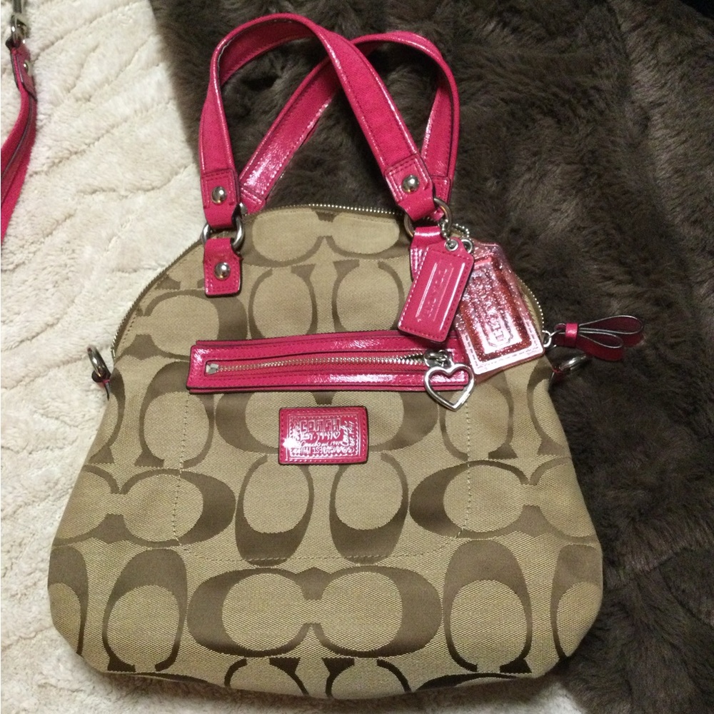 Coach Brown and hot Pink poppy shoulder/crossbody bag